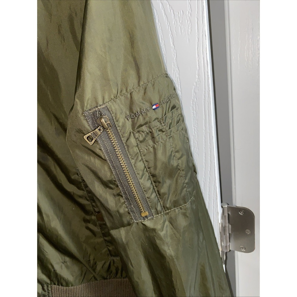Tommy Hilfiger‎ XL Women's Olive Green Bomber Jacket Rolling Stones Sequin - Picture 2 of 8